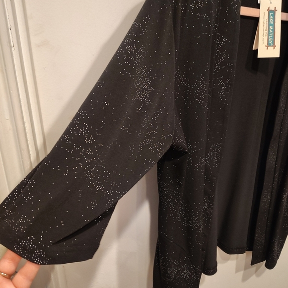 Lake Matley NWT Women's Black Speckled Stretch Knit Open Front Cardigan Sz M - Picture 5 of 7